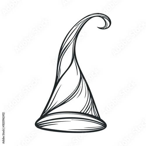 Sketch of a conical party or wizard hat with a curved tip