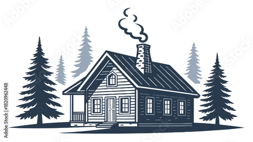 Charming cabin nestled among tall pine trees exudes cozy warmth, perfect for nature lovers seeking tranquility and rustic retreat in the serene woods