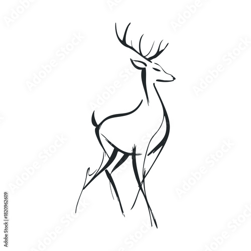 Stylized brush stroke drawing of a graceful deer with horns.