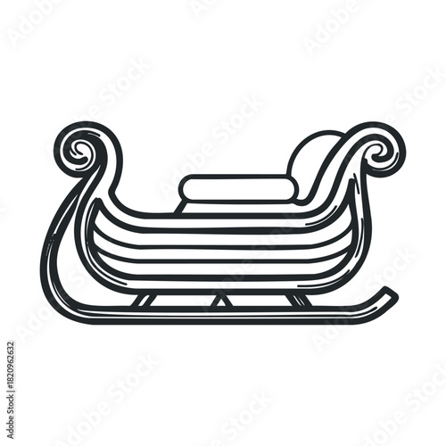 Line drawing of a traditional wooden holiday sleigh.