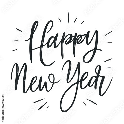 Brush script calligraphy saying "Happy New Year."