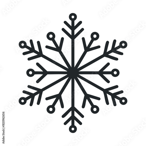 Simple, symmetrical outline icon of a six-pointed snowflake.