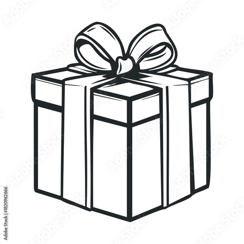 Black and white line drawing of a square present box.