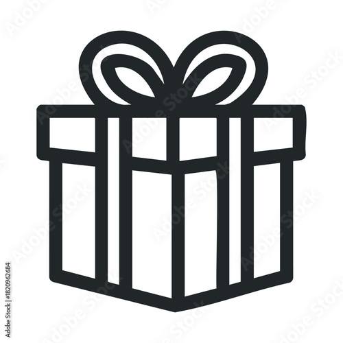 Bold line icon of a square gift box with a bow.