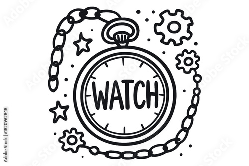 Watch with a chain around it and the word watch written on it