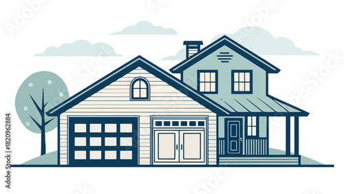 Dream home with attached garage, covered porch, and stylish dormer providing cozy comfort and curb appeal, perfect for real estate marketing designs