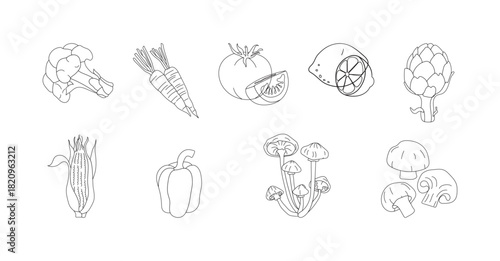 Vintage Engraving Style Vegetable and Fruit Line Art Cector.
