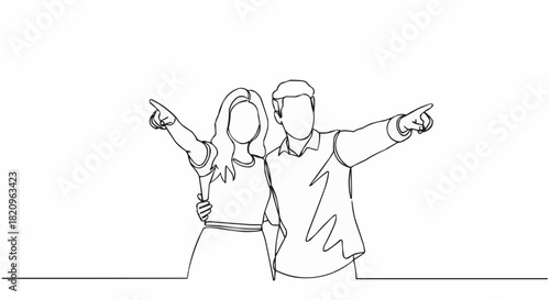 Couple pointing together towards something interesting in the distance.