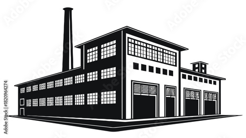 Bold factory silhouette with industrial architecture, perfect for manufacturing, logistics, or urban design projects, conveying strength and functionality