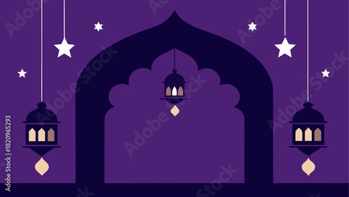 Purple background with lanterns and stars design