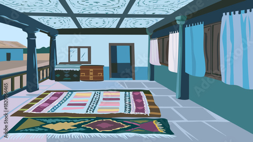 Traditional Cartoon Veranda Interior house