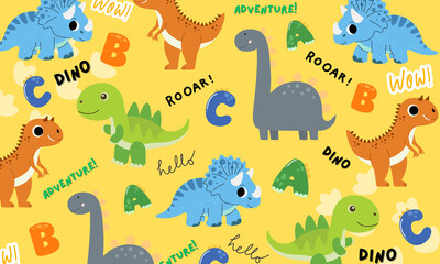 Poster Dinosaurus Gele cartoon dinosaurus illustratie  © Faida