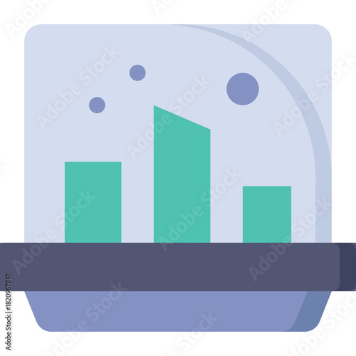 Abstract 3D Bar Chart Graphic with Teal and Purple Hues on a Transparent Background Representing Data Visualization and Growth