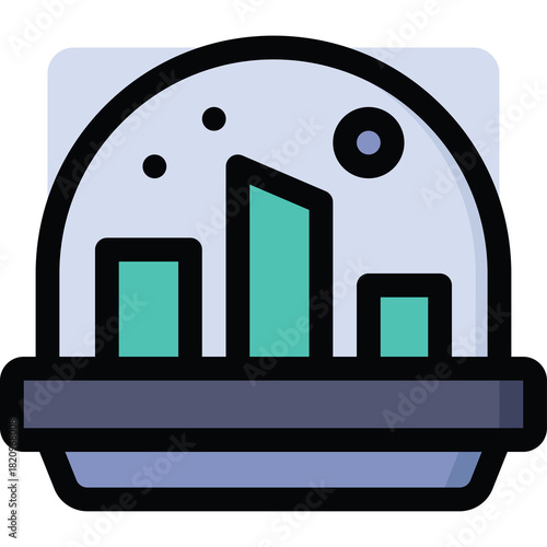 Digital Data Analysis And Growth Chart Under Glass Dome With Light Blue Sky Background And Dark Base