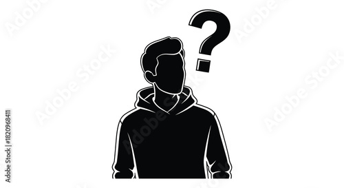 Man with question mark above head in silhouette style silhouette