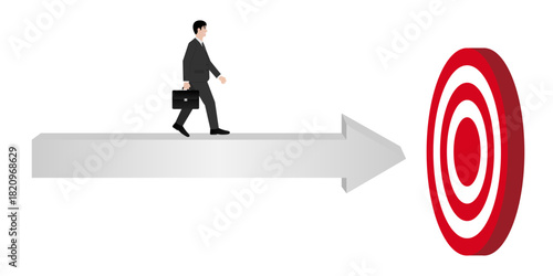 Businessman Walking toward Target. Goal Achievement and Success Business Concept.   