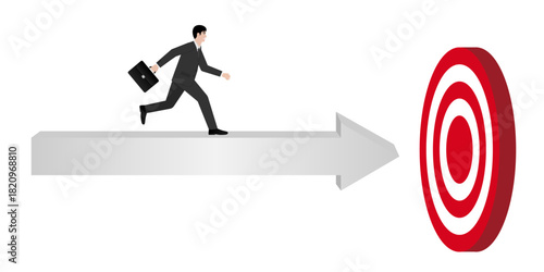 Businessman Walking toward Target. Goal Achievement and Success Business Concept.   