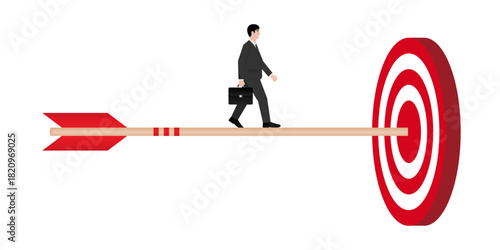 Businessman Walking toward Target. Goal Achievement and Success Business Concept.   