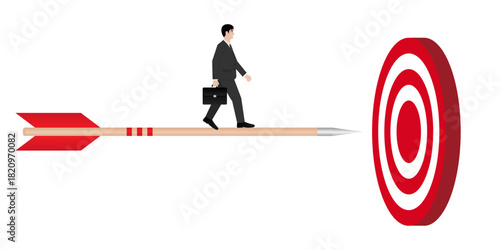 Businessman Walking toward Target. Goal Achievement and Success Business Concept.   