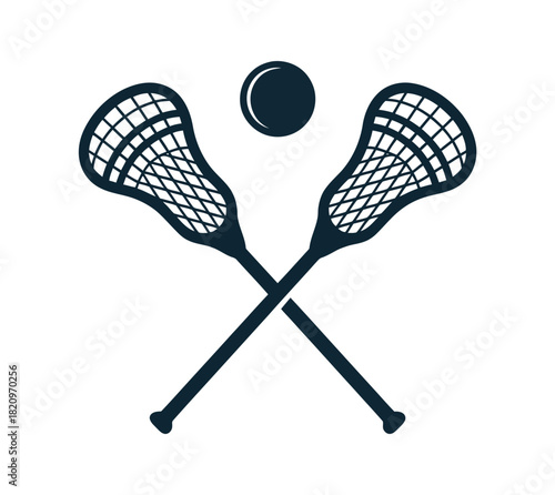 Two lacrosse sticks are crossed with a lacrosse ball above them, representing the sport.