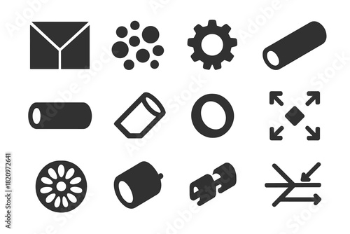 Kaleidoscope Construction Icons. Solid style icons of Kaleidoscope Construction: inner mirror layout, colored bead fill, end cap