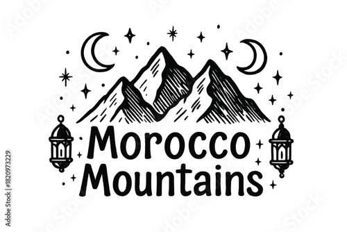 Mountain range with a starry sky and a lantern on top