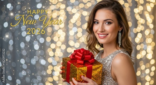Happy new year 2026 celebration with sparkling gift