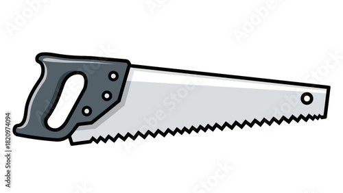A hand saw with a dark gray handle and a light gray blade