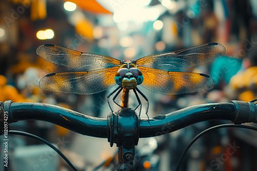 Fototapeta Naklejka Na Ścianę i Meble -  Urban street in sharp focus showing insect behavior in the city, generative ai