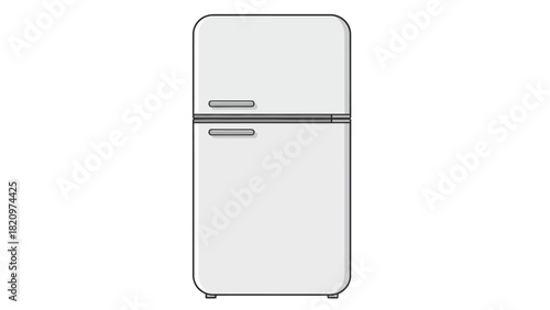 A minimalist cartoon illustration of a white twodoor refrigerator