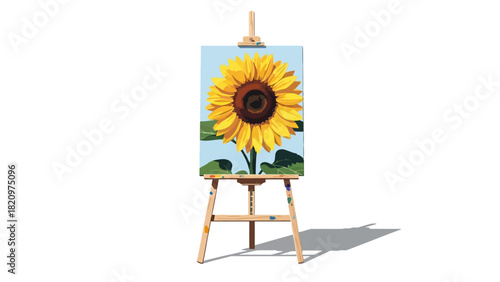 A painting of a sunflower on an easel