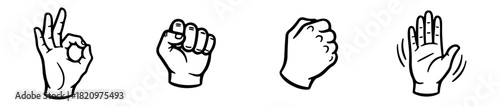 A series of hand gesture icons showing expressive signs like heart, thumbs-up, pointing, and crossed fingers. Ideal for symbolic or instructional visuals.