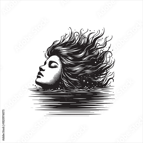 Woman's Head Submerged in Water Vector Logo Illustration
