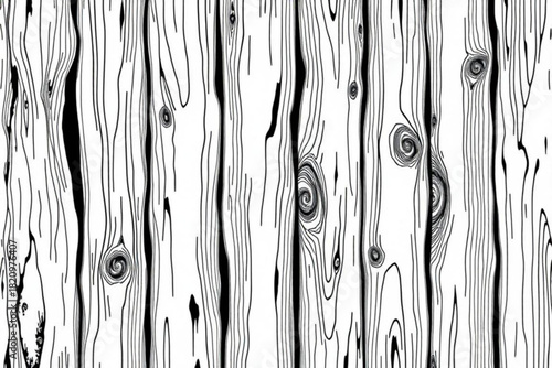 Minimalist detailed black and white line drawing of a wood grain pattern with knots and natural imperfections vector