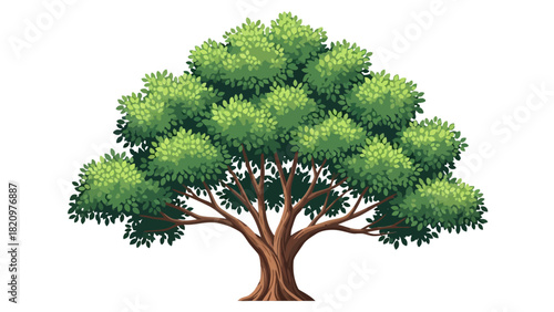 A pixel art depiction of a lush full tree with a brown trunk and branches