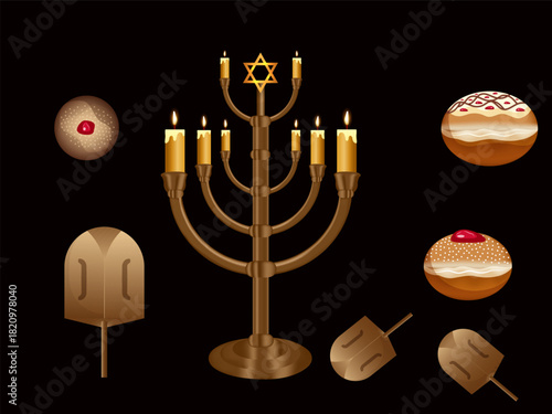 Happy Hanukkah jewish festival celebration elements design vector illustration.
