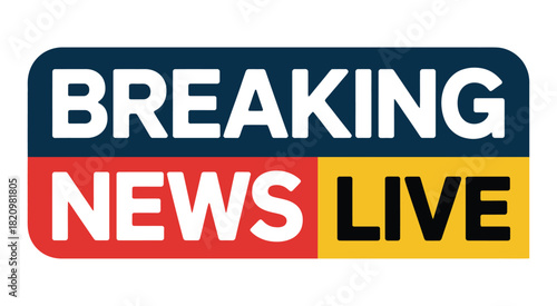 The 'Breaking News Live' logo displays bold white text on a dark blue background, with 'NEWS' in white on a red background and 'LIVE' in white on a yellow background, indicating urgent information.