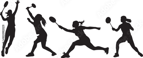 Badminton Player Silhouette Set 