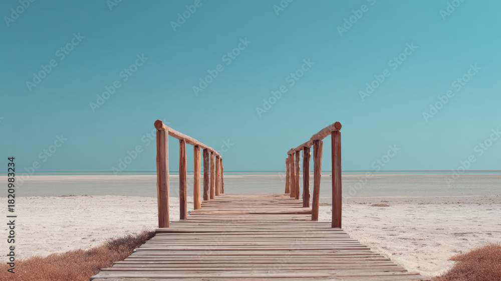 Fototapeta premium Wooden walkway leads to calm sea