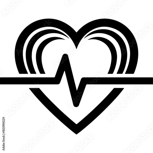 Modern Woodcut Style Vector Heart Icon with ECG Line for Human Rights Day, Health, and Social Justice Concepts