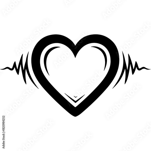 Woodcut style vector heart with pulse line, symbolizing human rights, love, equality, unity, and solidarity.