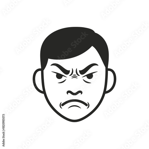 Angry man with furrowed brows and a scowling expression.