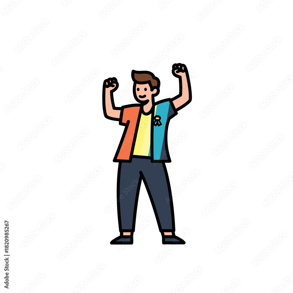 Obraz premium Excited man with fists raised in celebration.