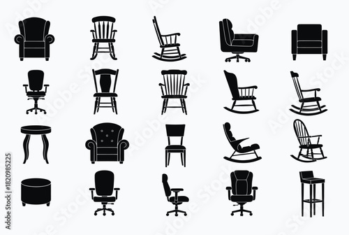 Collection of various chair silhouettes on a white background