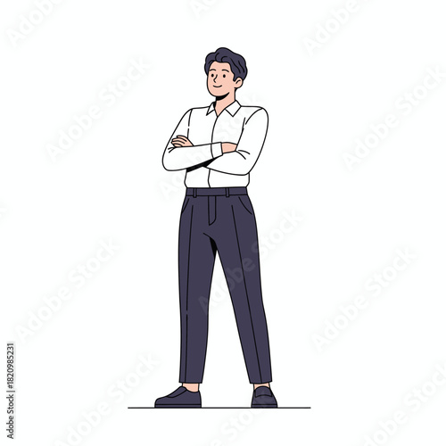 Confident Young Businessman Standing with Arms Crossed.
