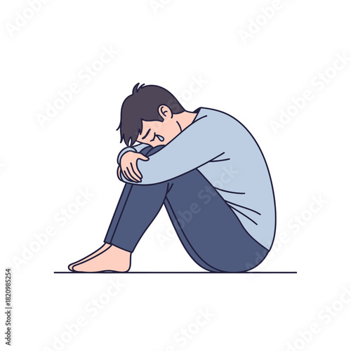 Depressed man sitting alone feeling sad.