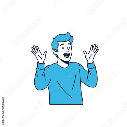 Excited Man with Raised Hands.