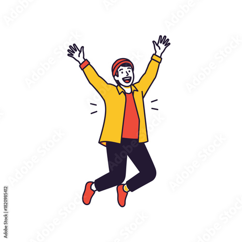 Happy young man jumping with joy and excitement.