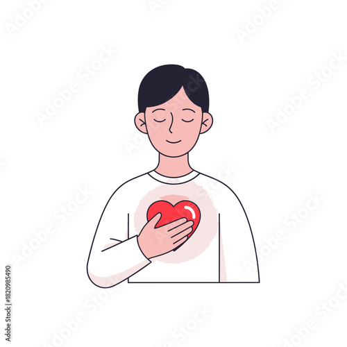 Man holding heart feeling love.