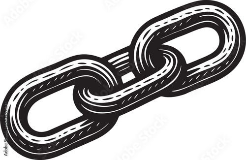 Bold linocut illustration of interlocking chain links for bdsm restraint symbolism and adult-themed graphic design projects